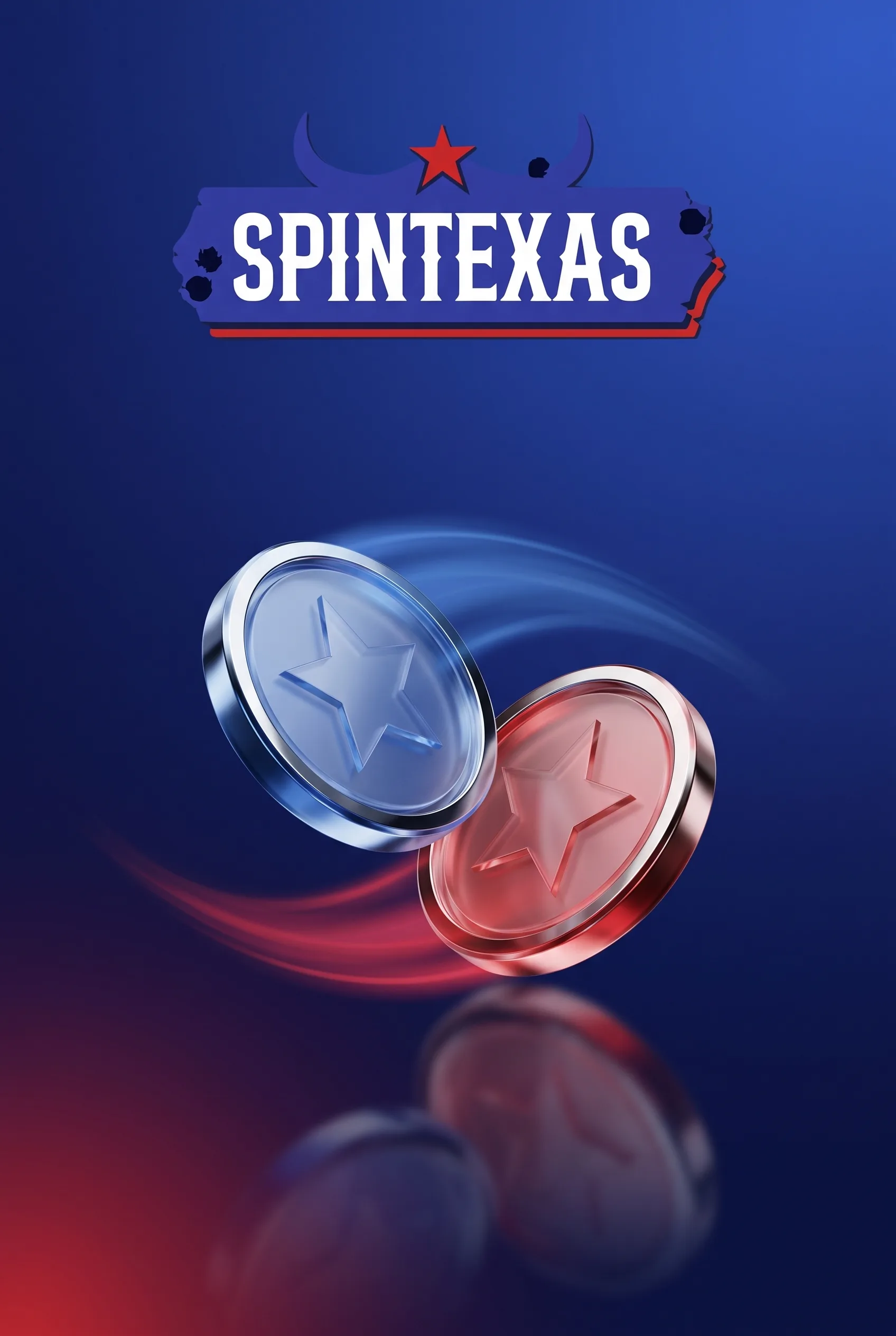 Silver and red Spintexas payment tokens on a blue background