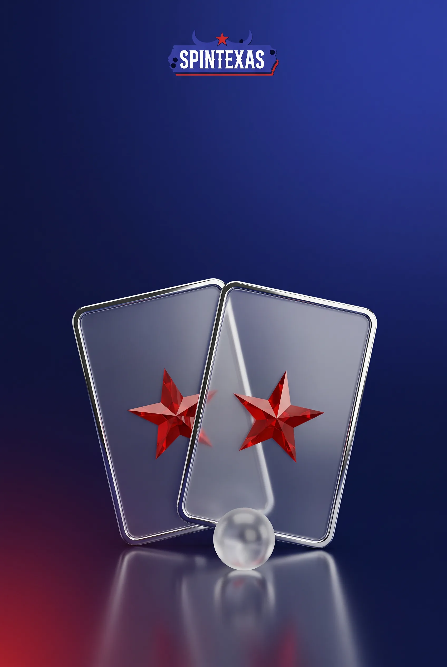 Silver casino cards with red stars and a glass ball