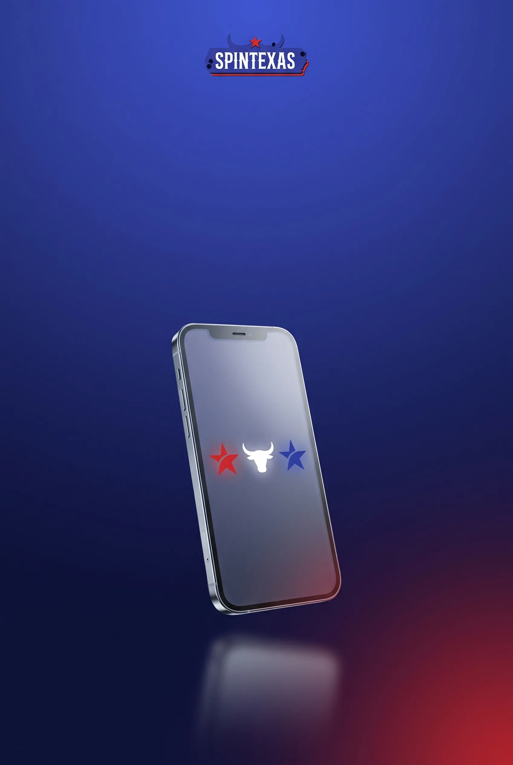 A glass smartphone displaying the Spintexas stars and bull